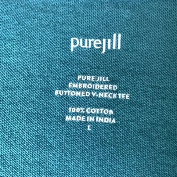 Pure Jill embroidered buttoned, V-neck T 100% cotton size large - Picture 5 of 9